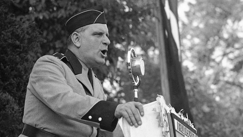 Fritz Kuhn speaking to thousands gathered at camp Nordland in Andover, New Jersey on September 26, 1937